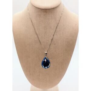 Ross-Simons Blue Enamel 925 Sterling Swirl Teardrop Box Chain 18" Necklace